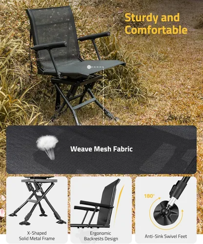 Vista 5 de Trakiom Sillas giratorias de caza para persianas, silla ciega de caza, silla giratoria silenciosa de 360 grados, asiento de caza portátil, altura