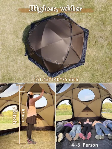 Vista 4 de TOMOUNT Tienda caliente de cúpula con estufa Jack 4 Persona Backpacking Carpa para 4 estaciones impermeable Glamping senderismo Marrón coyote