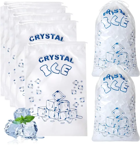 Vista 8 de Bolsas de hielo de 5 libras con cordón, paquete de 50 bolsas de hielo de plástico para almacenamiento de hielo