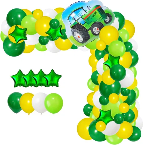 Vista 8 de Kit de guirnalda de globos de color verde oscuro, amarillo y blanco, 117 globos de tractor verde lima, amarillo y blanco, fiesta de cumpleaños