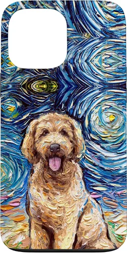 Vista 24 de Cute Goldendoodle Starry Night Doodle Dog Art by Aja Case for iPhone 17