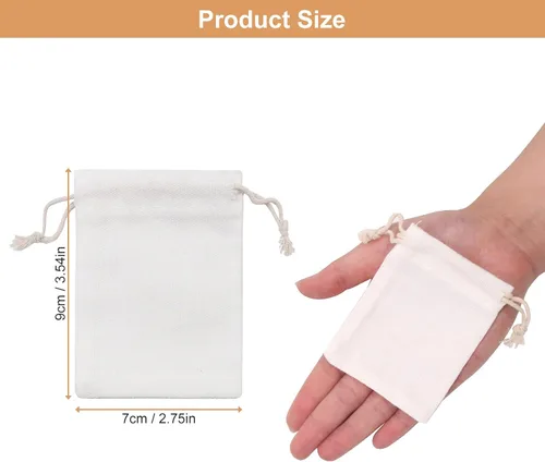 Vista 2 de SumDirect 20 bolsas de muselina de algodón, bolsas de regalo ligeras blancas transpirables con cordón, bolsas de almacenamiento reutilizables