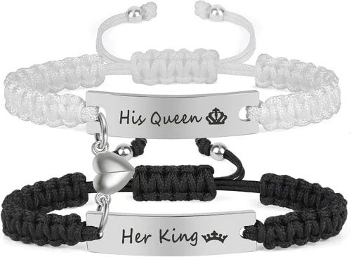 Vista 13 de Pulseras de pareja a juego para novio y novia, pulsera de amistad y relación para mejores amigos, pulseras ajustables de estiramiento de joyería