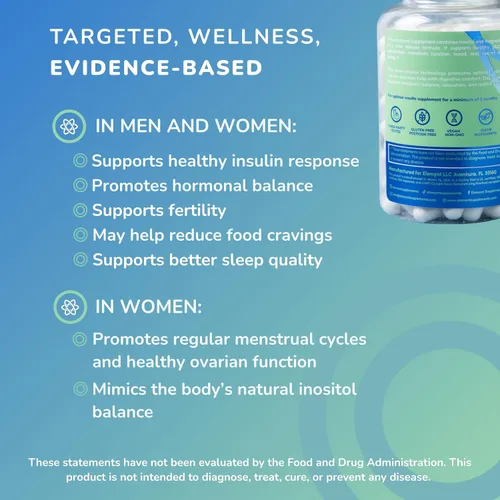 Vista 2 de Suplemento de inositol, mio-inositol y D-Chiro con citrato de magnesio, proporción 40:1 apoyo hormonal y de salud reproductiva para mujeres, vegano