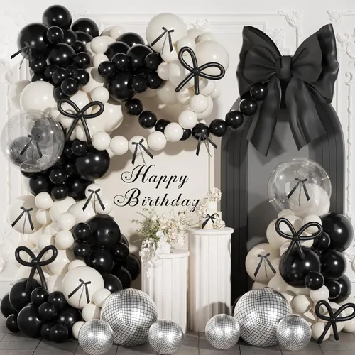 Vista 7 de JOGAMS Kit de arco de globos de lazo negro de 175 piezas con 260 globos de discoteca transparentes, lazo de cinta negra para arco coquette