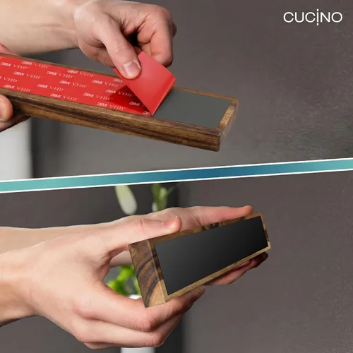 Vista 3 de Portacuchillos magnético para pared, 10" no requiere perforación, incluye cinta autoadhesiva, extra fuerte para sujetar cuchillos – Tira magnética