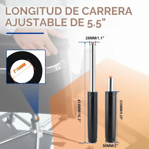 Vista 2 de MYFULLY Cilindro de elevación de gas para sillas de oficina Extensión de 5 pulgadas de largo Ajuste de carrera de cilindro de elevación