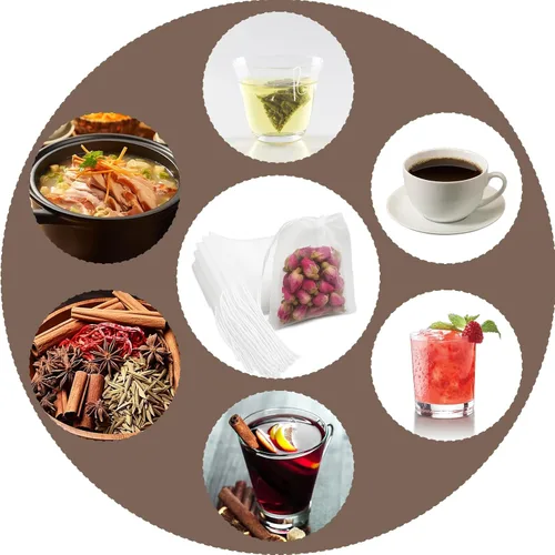 Vista 6 de 100 bolsas de té vacías desechables, bolsas de té sueltas para té de hojas sueltas, bolsas de té de malla reutilizables con cordón para café