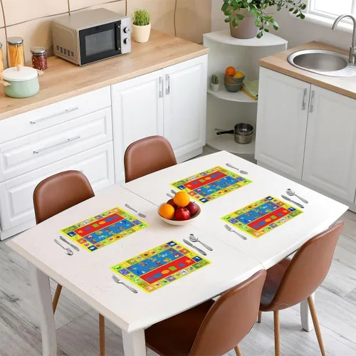Vista 3 de Juego de 4 manteles individuales de aprendizaje educativo para niños, de 12 x 18 pulgadas, con números del alfabeto ABC, juego de 4 manteles