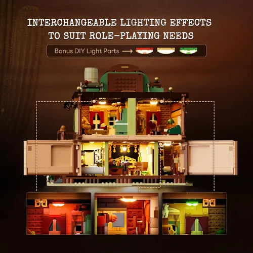 Vista 4 de Lumibricks Western-Inn - Juego de 2682 piezas de construcción de hotel de construcción ligera The Old West Inn para adultos y amantes del oeste
