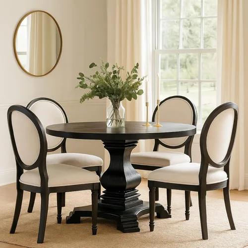 Vista 2 de Benjara - Mesa de comedor tradicional de madera maciza de 48 pulgadas con tapa redonda, color negro
