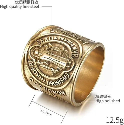 Vista 2 de LiFashion Anillo personalizado de San Benito para hombres anillo ancho de acero inoxidable anillo ancho de exorcismo católico cruz romana banda