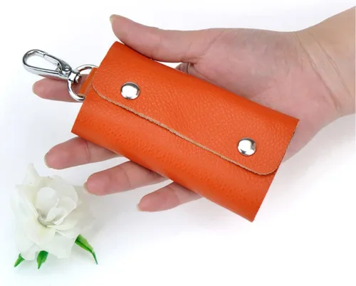 Vista 2 de Funda de cuero para llaves para mujeres y hombres con hebilla para llavero (negro)
