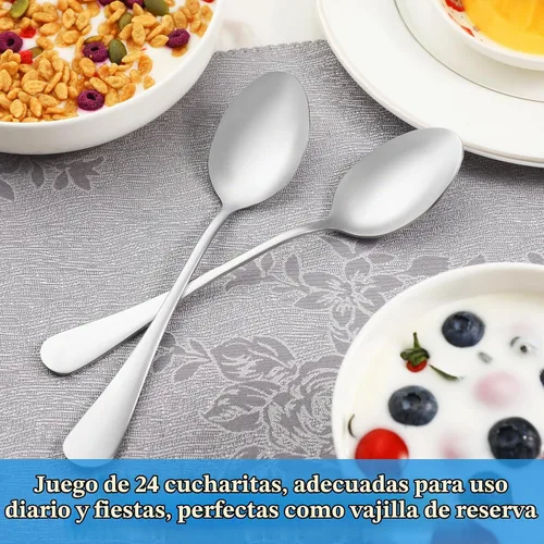 Vista 7 de Juego de 24 cucharaditas, juego de cucharas de té de acero inoxidable de grado alimenticio, cucharas pequeñas duraderas, cuchara de postre de metal