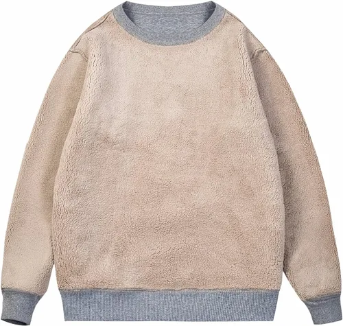 Vista 2 de MAGCOMSEN Sudaderas con forro de sherpa para hombre, sudadera básica de invierno con cuello redondo
