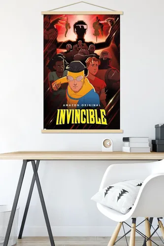 Vista 5 de Trends International Invincible - Póster de pared rojo de una hoja, 22.37 x 34.00 pulgadas, paquete de impresión premium y colgador de madera de haya