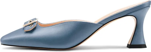 Vista 2 de Zapatos de tacón medio con punta cuadrada para mujer, con hebilla sin cordones, básica, clásica, de 2.6 pulgadas