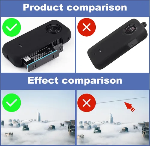 Vista 2 de Accesorios de protección para Insta360 One X2, funda de goma para cámara de acción con kit de cubierta de lente de silicona (negro)