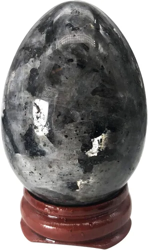 Vista 11 de Fekuar Figura de huevo de piedra, cristal curativo pulido, escultura de esfera de huevos de Pascua con soporte de madera, piedra de ojo de tigre
