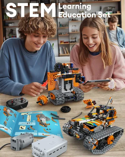 Vista 4 de Opmind Kit de Construcción de Control Remoto STEM 5 en 1, Set de Proyectos de Bloques Erector de 392 Piezas, Juguetes para Niños de 8 a 12 Años