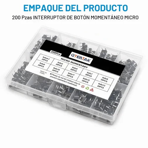 Vista 5 de QTEATAK - Juego surtido de 200 piezas de 10 pines de 0.236 x 0.236 in de 0.236 x 0.236 in, interruptor de botón táctil micro momentáneo El kit