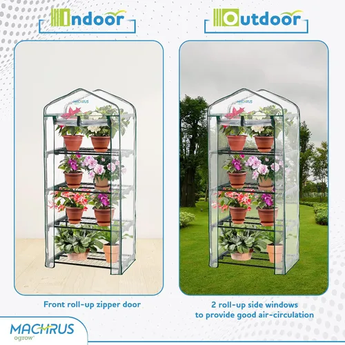 Vista 6 de Ogrow® Mini invernadero portátil, con cubierta y estantes de 4 niveles Transparente