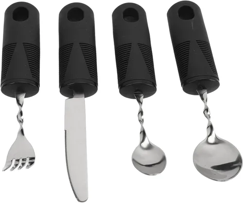 Vista 7 de Parkinson's Aid Weighted Silverware Set with Black Handle, Ergonomic Stainless Steel Adaptive Eating Utensil for Arthritis Patients, Hand Tremor