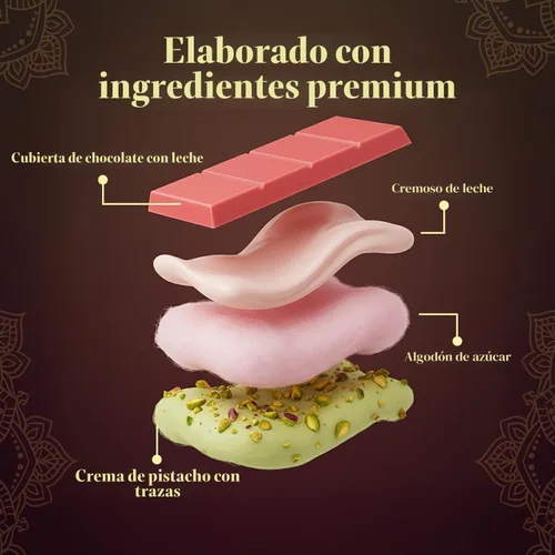 Vista 3 de Barra de chocolate ChoCart Dubai con algodón de azúcar y pistacho 95g de chocolate con leche belga prémium Delicia viral del Medio Oriente