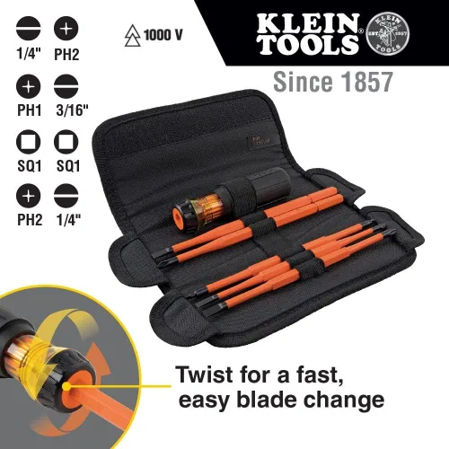 Vista 6 de Klein Tools 80019 Juego de herramientas, destornillador multipunta y destornillador de tuerca, 4 piezas y destornillador aislado 32288, juego