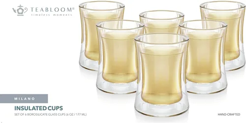 Vista 5 de Teabloom Modernas tazas de té turco aisladas, juego de 6 tazas de té de doble pared (6 oz / 6.0 fl oz)