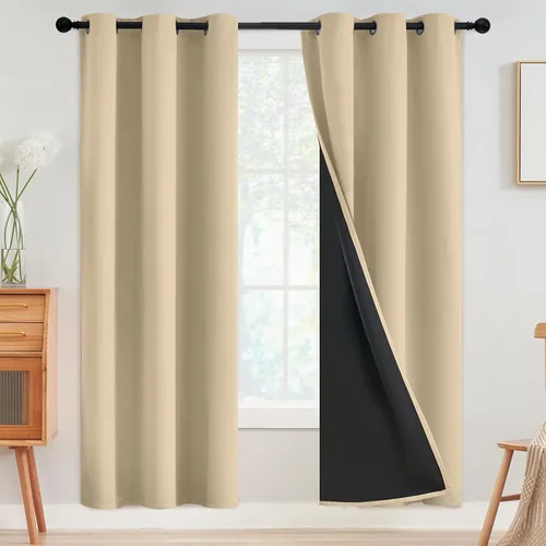 Vista 104 de SimpleHome - Cortinas opacas 100% para recámara, cortinas de ventana con ojales beige, con aislamiento térmico, cortinas de oscurecimiento