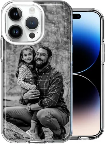 Vista 6 de Funda personalizada de doble capa para Apple iPhone 14 PRO de 6.1 pulgadas solamente, diseña tu propia funda transparente transparente para fotos