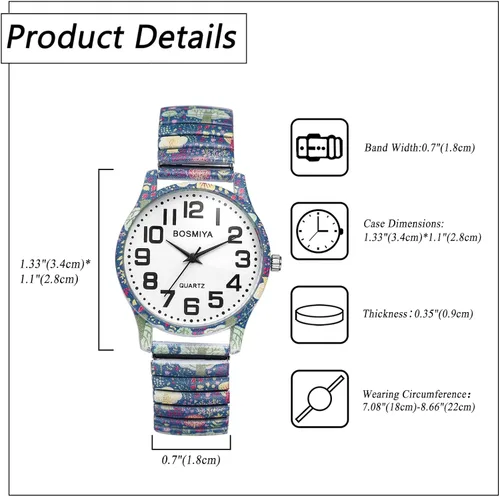 Vista 6 de Avaner Relojes de pulsera elásticos para mujer correa elástica impresa con gran número, analógico, cuarzo, fácil de leer, pulsera de pulsera