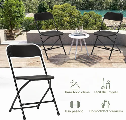 Vista 7 de Silla plegable de plástico de 20 piezas, silla comercial portátil, sillas plegables de plástico resistente, silla plegable con capacidad de 350 Negro
