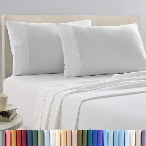 Vista 28 de Juego de 2 fundas de almohada de 100 % algodón puro, tamaño King, color plateado, lujosas fundas de almohada de algodón de fibra larga de 400 hilos