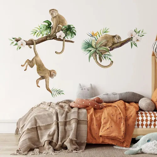 Vista 6 de Mfault Pegatinas de pared de árbol trepador de mono, animales de la selva