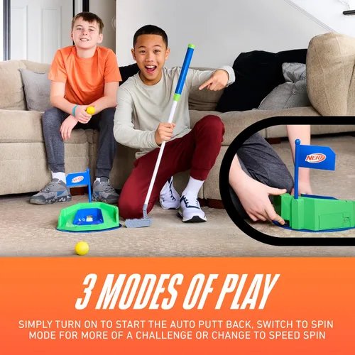 Vista 3 de Juego de golf NERF Pivot Putt – Dispara automáticamente las pelotas de golf – 3 modos de juego – Modo de giro para juego de desafío