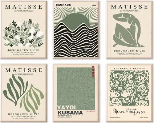 Vista 21 de KBKBART Matisse - Impresiones artísticas para pared, póster abstracto de arte de pared de Matisse, negro y beige, línea de cuerpo para mujer, hojas