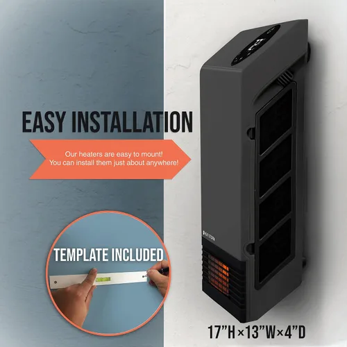 Vista 6 de Heat Storm - Calentador infrarrojo de pared HS-1000-WX para interiores, ahorrador de espacio, 1000 vatios, con control remoto, rejilla segura al Gris