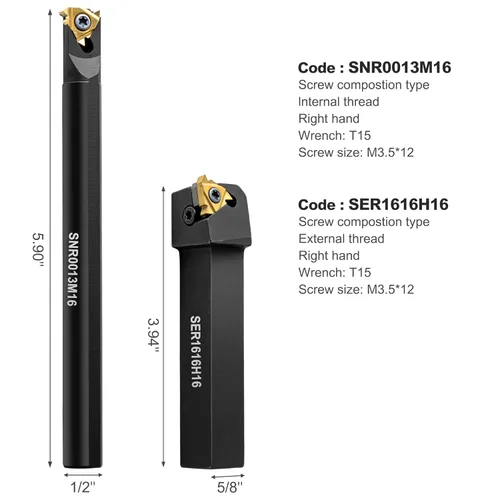 Vista 4 de Herramientas de corte de torno de metal – 1/2" y 5/8" soporte para herramientas de roscado barras de mandrinar con 10 piezas de insertos de carburo