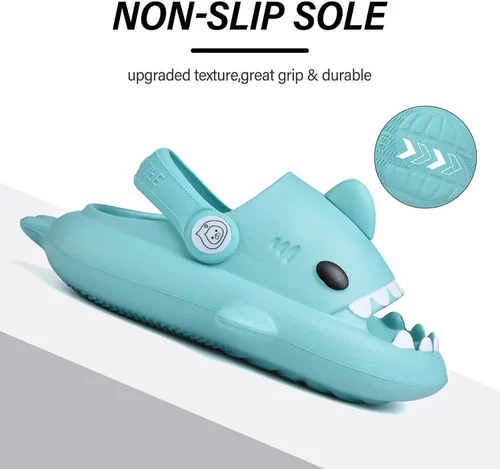 Vista 3 de Sandalias de tiburón para niños, pantuflas de tiburón para niños y niñas, sandalias de almohada con suela gruesa, suaves y antideslizantes