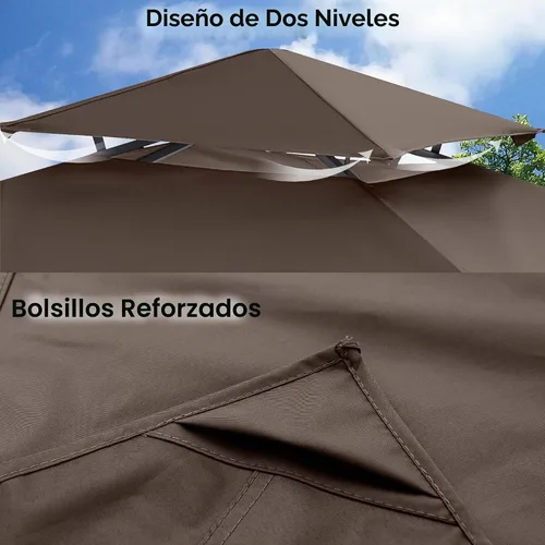 Vista 3 de MASTERCANOPY Toldo Superior de Repuesto para Cenador de Parrilla para Modelo L-GG001PST-F (Marrón) Solo toldo, 100% poliéster impermeable, CPAI-84