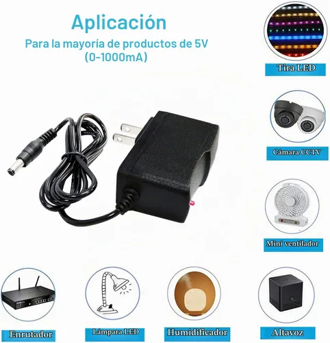 Vista 3 de Fuente de alimentación 5V 1A Adaptador de enchufe de pared de 5 W AC/DC AC 100V-240V a DC 5 voltios 1Amp 0.5A Reemplazo DC 5volt Cable