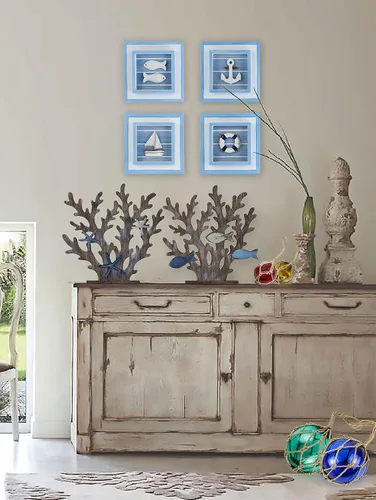 Vista 4 de SAILINGSTORY - Juego de 2 centros de mesa de madera, decoración náutica costera de playa