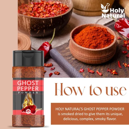 Vista 5 de Polvo de pimienta fantasma (Bhut Jolokia Chili) – 3.5 oz/100 gm, 100% puro, ahumado, picante y picante en polvo, añade sabor único, delicioso