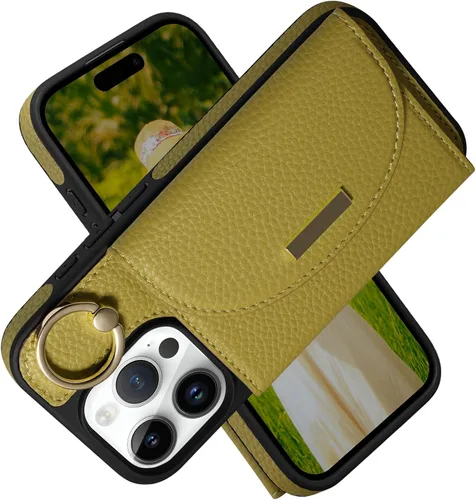 Vista 31 de Funda tipo cartera de Keallce para iPhone 14 Pro de 6.1 pulg., funda con tapa y ranuras para tarjetas, soporte con anillo, funda protectora de piel