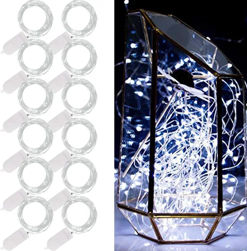 Vista 18 de WATERGLIDE Paquete de 12 luces de hadas que funcionan con pilas (incluidas), 20 miniluces LED de 7 pies, luces impermeables de alambre plateado