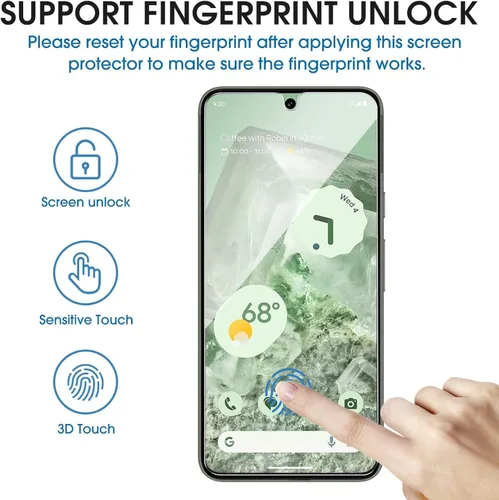 Vista 3 de amFilm Paquete de 3+1 protector de pantalla para Google Pixel 8 de vidrio templado de 6.2 pulgadas, compatible con huellas dactilares ultrasónicas