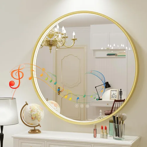Vista 14 de Espejo de baño LED redondo Bluetooth dual de 20 pulgadas con antivaho Black Frame Circle Vanity Mirror with Lights, 3000K/4500K/6000K, Adjustable