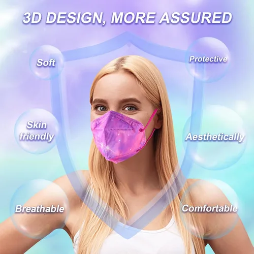 Vista 4 de Rasav KN95 Mascaras faciales, máscara de seguridad contra el polvo de 5 capas cómoda, diseño multicolor KN95 para mujeres y hombres